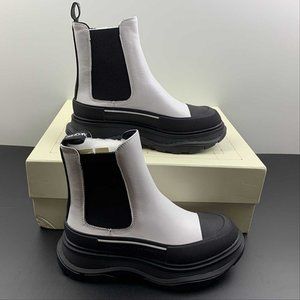 Alexander McQueen Black Tread Slick White Upper Ankle Boots